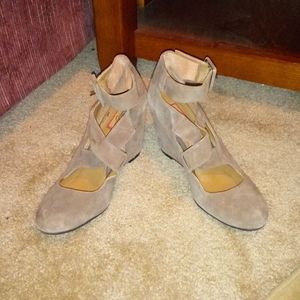Halogen taupe suede ankle strap wedges 8.5